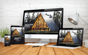 Multi-screen lay on a woody table to show case responsive web design
